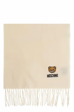 Moschino kremowy Wełniany szal z logo