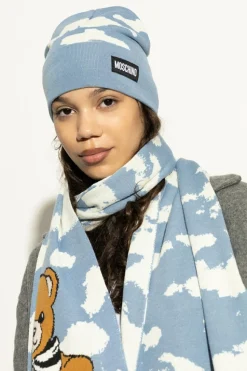 Moschino NIEBIESKI Czapka z naszywką z logo