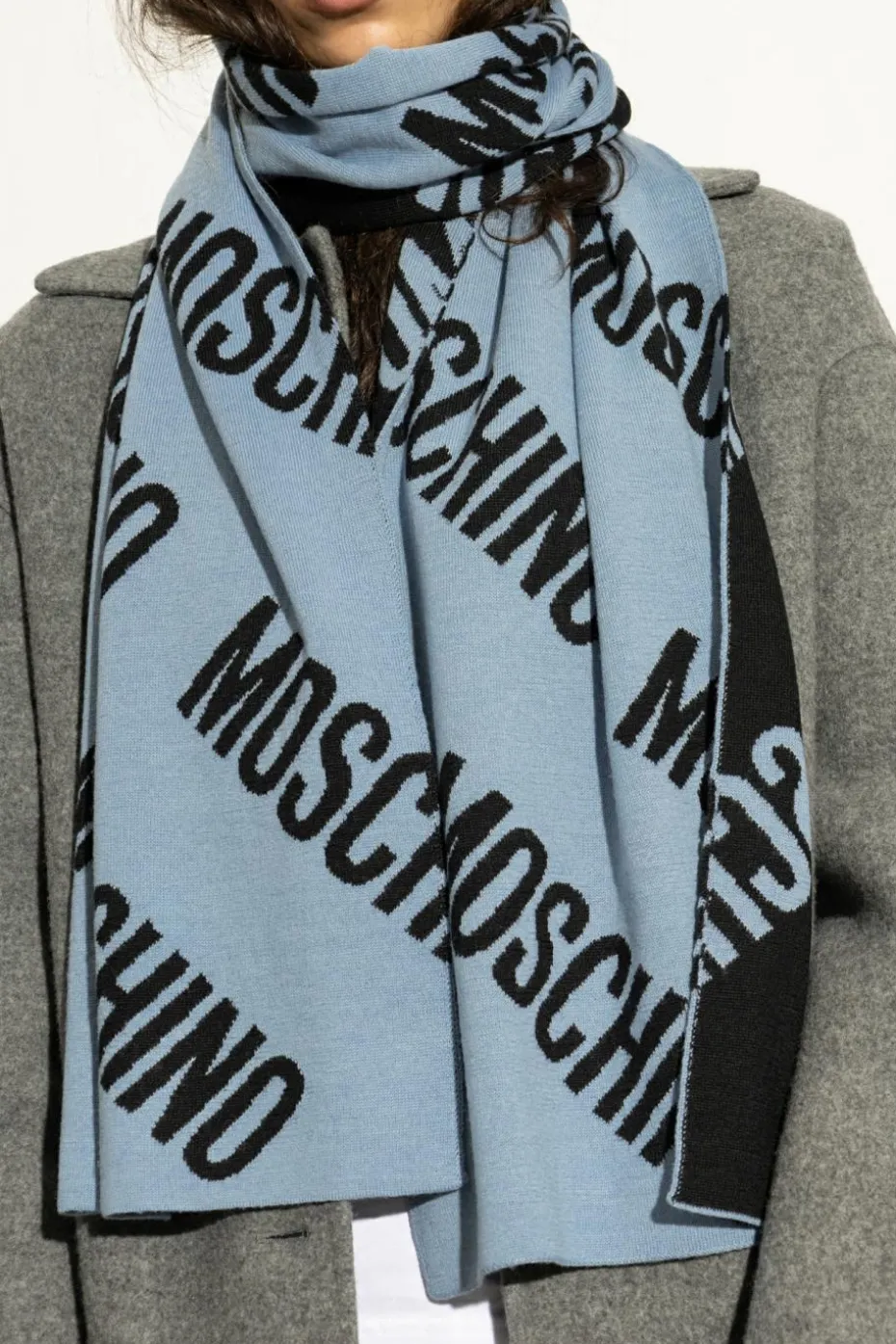Moschino NIEBIESKI Szal z monogramem