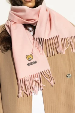 Moschino RÓŻOWY Wełniany szal z logo