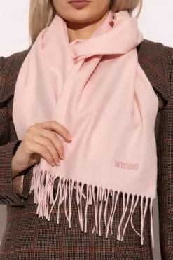 Moschino RÓŻOWY Wełniany szal z wyszytym logo