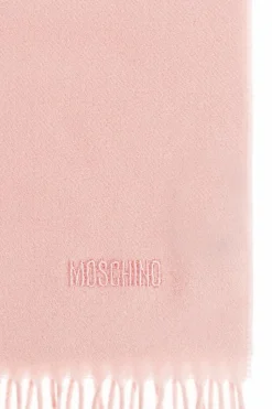 Moschino RÓŻOWY Wełniany szal z wyszytym logo