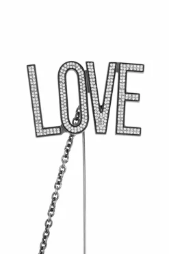 Moschino SREBRNY Broszka z napisem `LOVE`