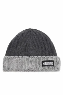 Moschino SZARY Czapka z naszywką z logo