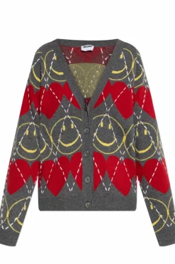Moschino SZARY Kardigan z kolekcji `Smiley`