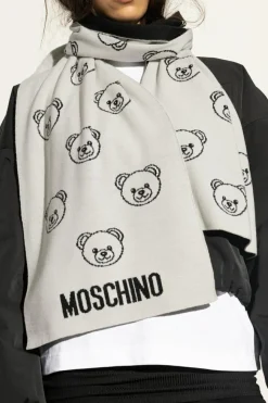 Moschino SZARY Szal z charakterystycznym motywem misia