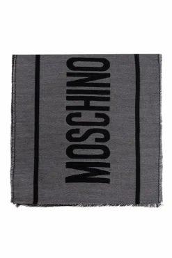 Moschino SZARY Szal z logo