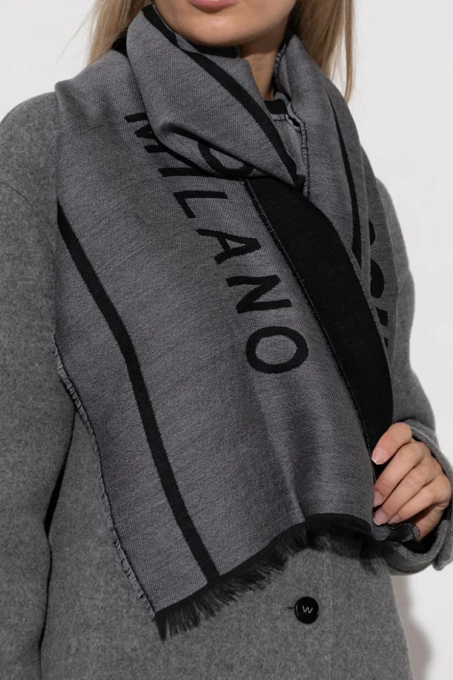 Moschino SZARY Szal z logo