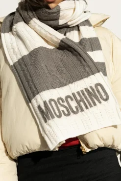 Moschino SZARY Szal z logo