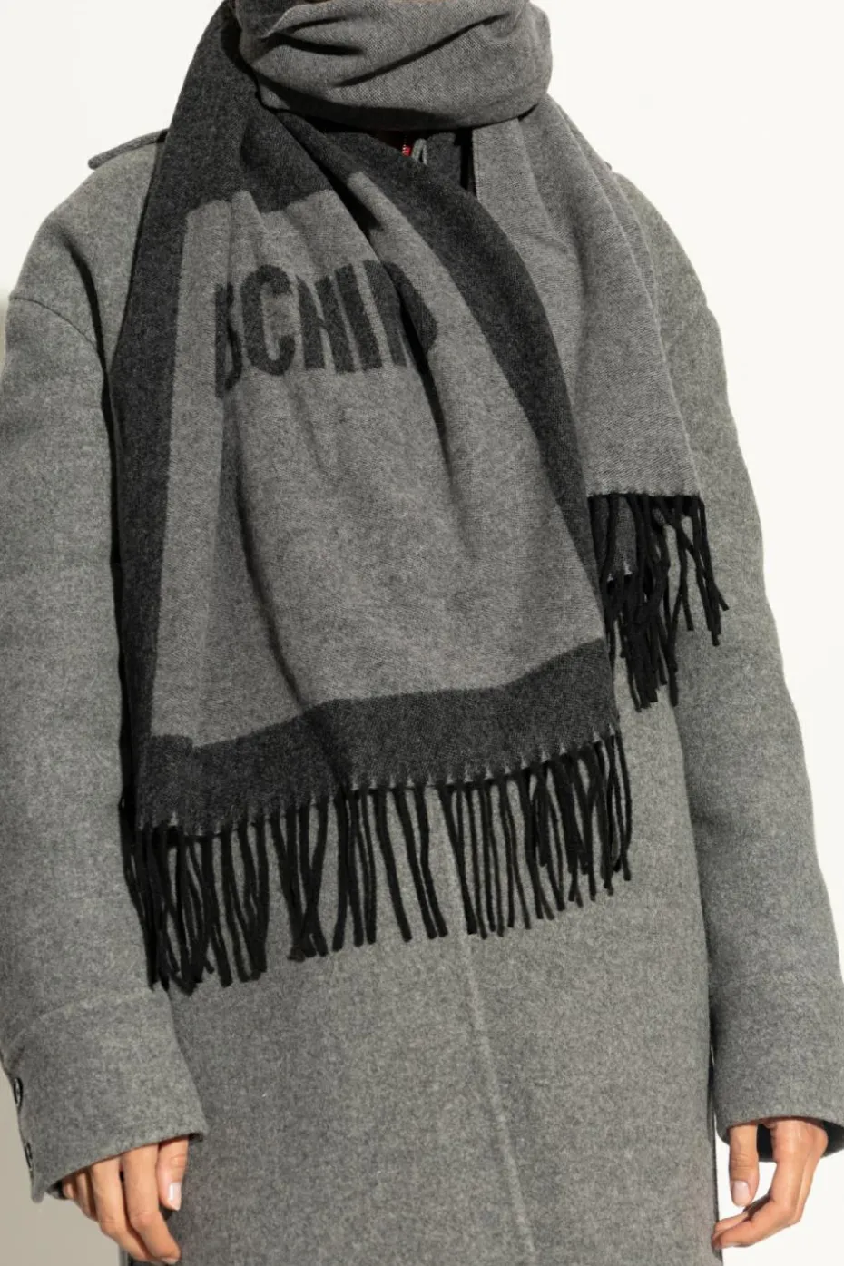 Moschino SZARY Szal z logo