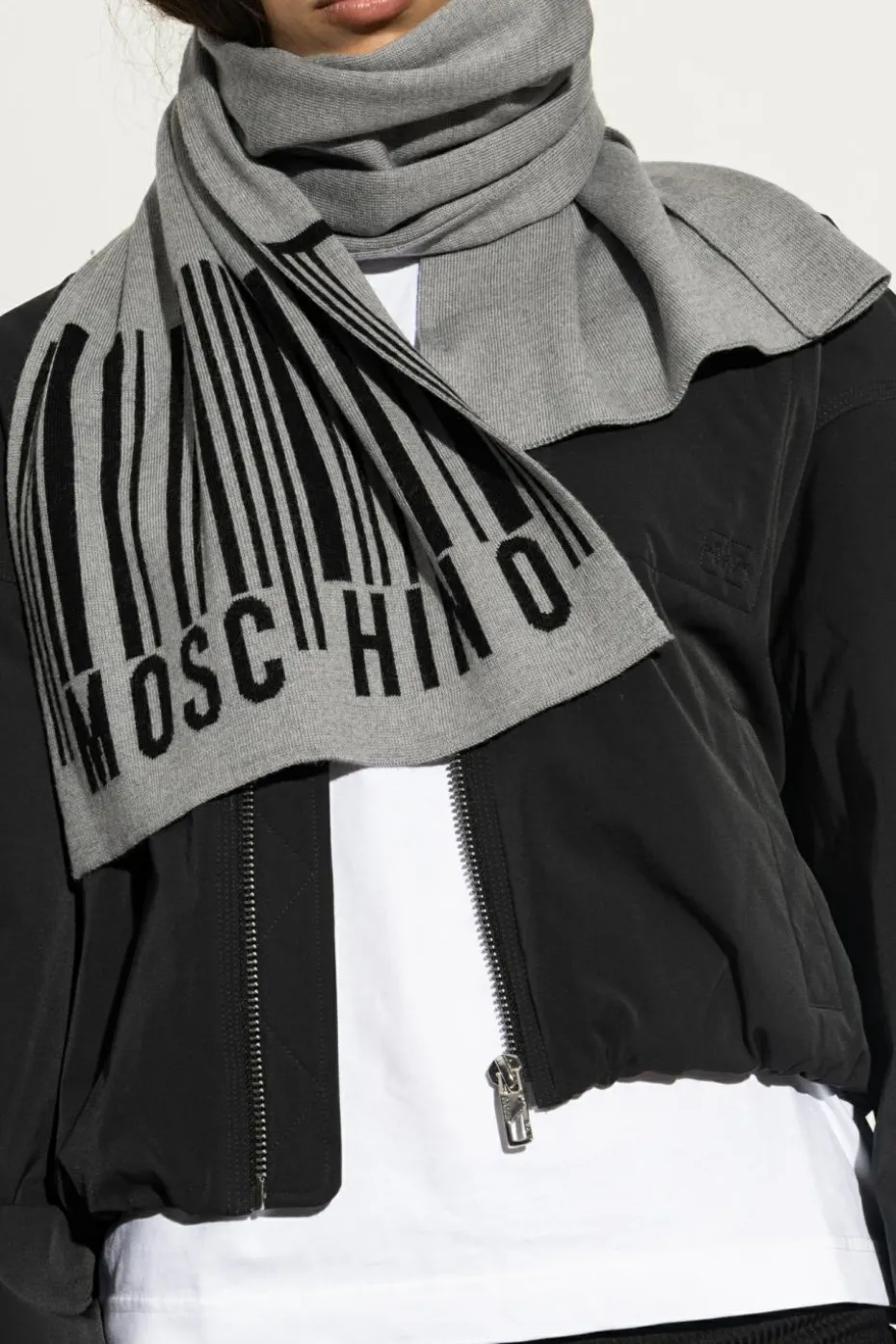 Moschino SZARY Szal z logo
