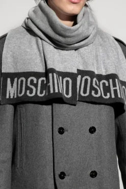Moschino SZARY Szal z logo