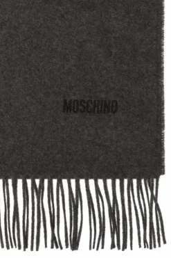 Moschino SZARY Wełniany szal z logo