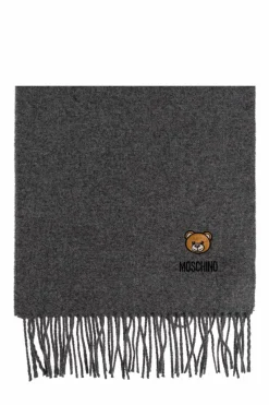 Moschino SZARY Wełniany szal z logo