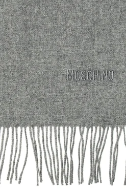 Moschino SZARY Wełniany szal z logo