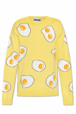 Moschino ŻÓŁTY Sweter ze wzorem