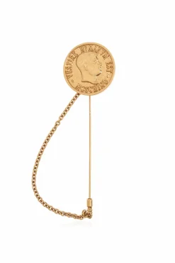 Moschino ZŁOTY Broszka w kształcie monety