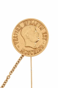 Moschino ZŁOTY Broszka w kształcie monety