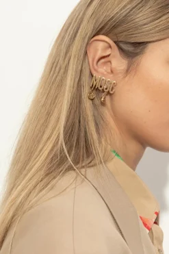 Moschino ZŁOTY Kolczyki z logo i zawieszkami