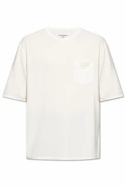 Officine Generale kremowy T-shirt z kieszenią ‘Benny’