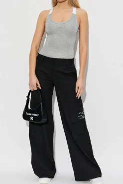 Off-White SZARY Top z lureksową nicią