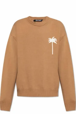 Palm Angels BRĄZOWY Sweter ze wzorem palm