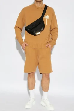 Palm Angels BRĄZOWY Szorty ze wzorem palm