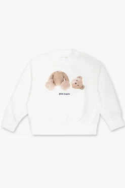 Palm Angels Kids BIAŁY Bluza z motywem misia