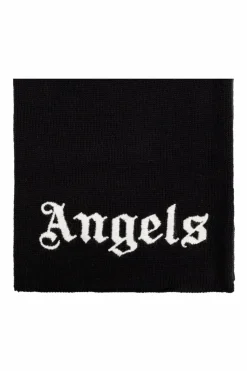 Palm Angels Kids CZARNY Szal z wyszytym logo