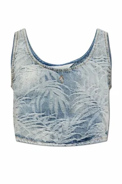Palm Angels NIEBIESKI Krótki jeansowy top