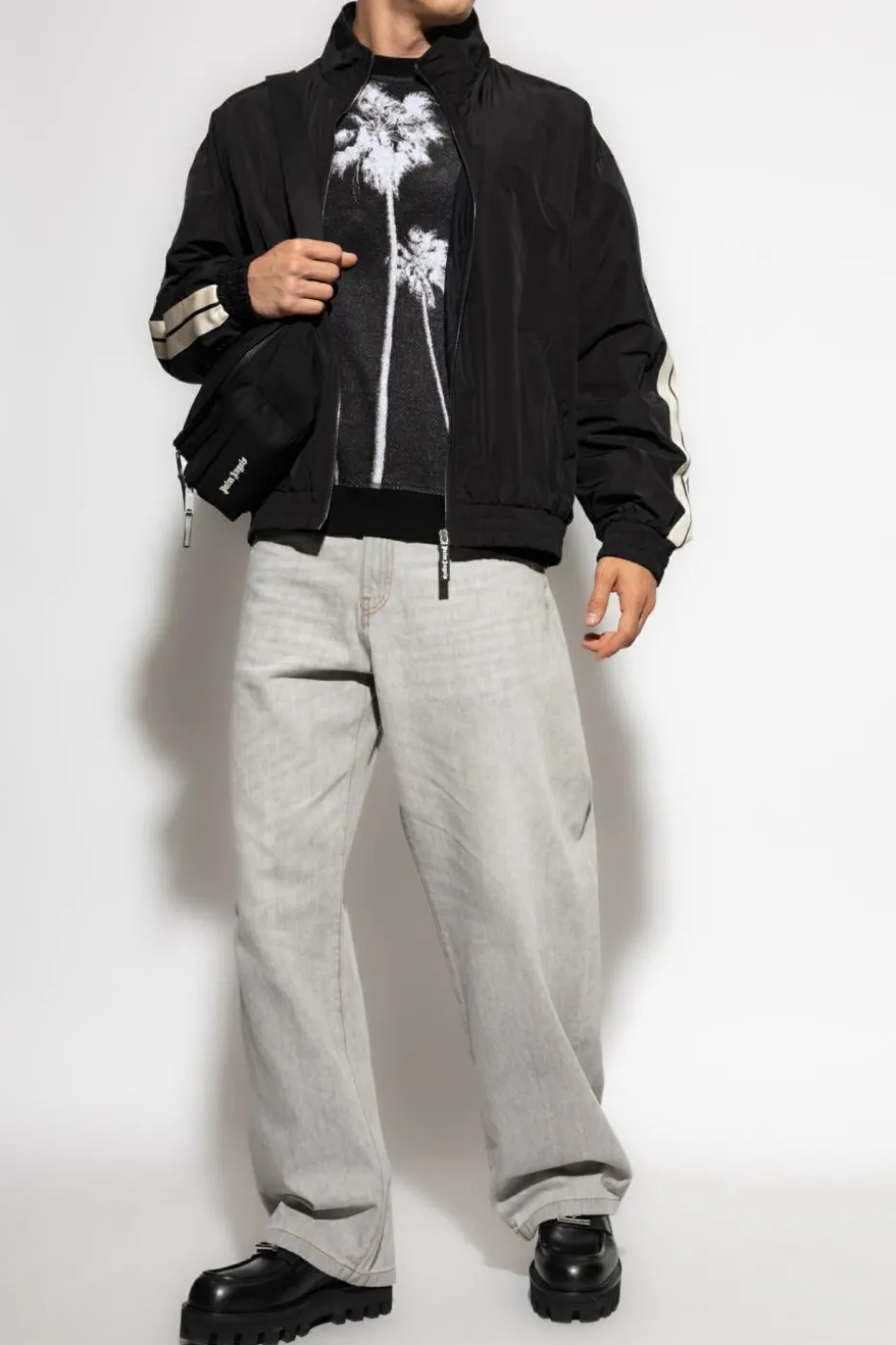 Palm Angels SZARY Sweter z nadrukiem