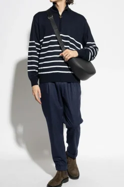 Paul & Shark GRANATOWY Sweter z dekoltem zapinanym na zamek