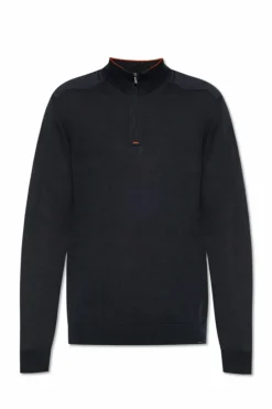 Paul & Shark GRANATOWY Sweter z dekoltem zapinanym na zamek