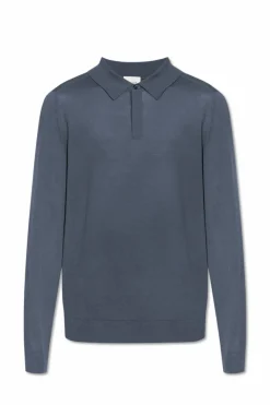 Paul Smith GRANATOWY Wełniany sweter z kołnierzem