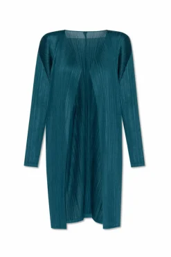 Pleats Please Issey Miyake ZIELONY Plisowany płaszcz
