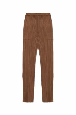 Pleats Please Issey Miyake BRĄZOWY Plisowane spodnie