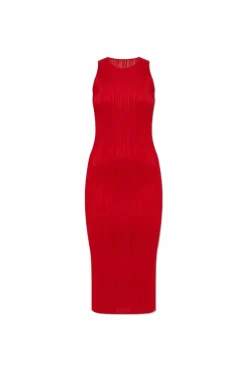 Pleats Please Issey Miyake CZERWONY Plisowana sukienka