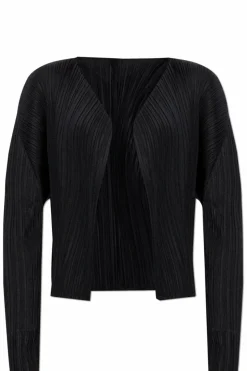 Pleats Please Issey Miyake CZARNY Plisowany kardigan