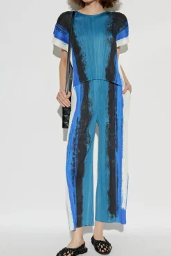 Pleats Please Issey Miyake NIEBIESKI Plisowany top