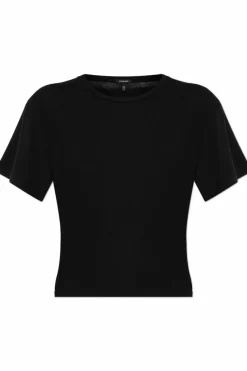 R13 CZARNY T-shirt z kaszmirowym wykończeniem