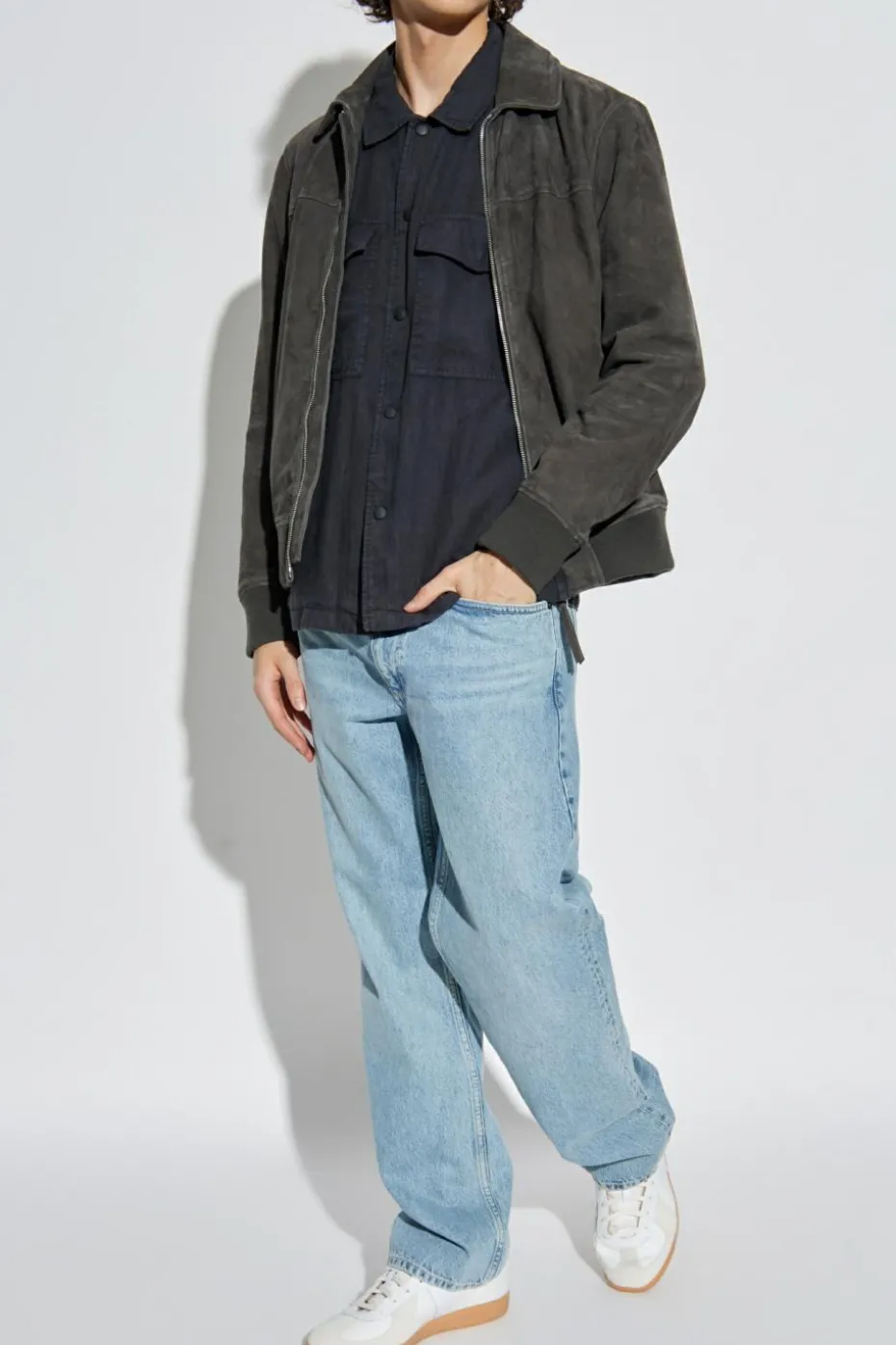 Rag & Bone GRANATOWY Lniana kurtka z kieszeniami