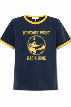 Rag & Bone GRANATOWY T-shirt z nadrukiem