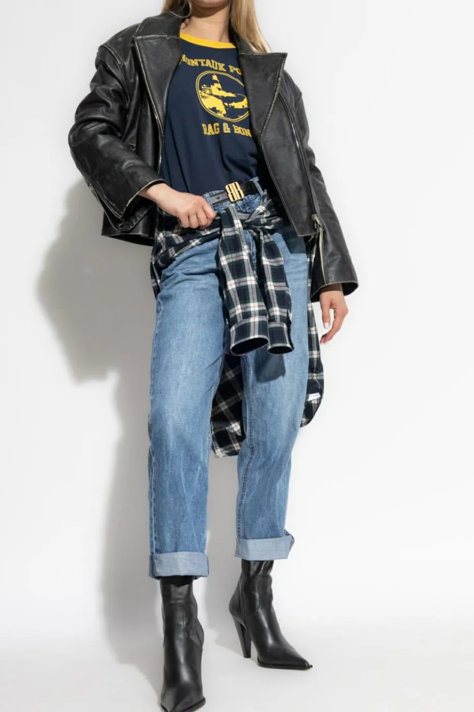 Rag & Bone GRANATOWY T-shirt z nadrukiem