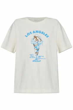 Rag & Bone kremowy T-shirt z nadrukiem