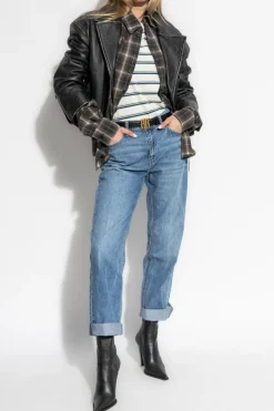 Rag & Bone kremowy T-shirt ze wzorem w pasy