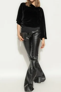Rick Owens CZARNY Aksamitny top z dekoracyjnym dekoltem