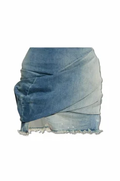 Rick Owens DRKSHDW NIEBIESKI Jeansowa spódnica `Draped Mini`