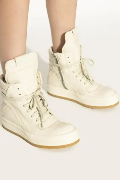 Rick Owens kremowy Skórzane buty `Creep Geobasket`