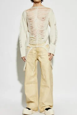 Rick Owens kremowy Wełniany sweter `LS`