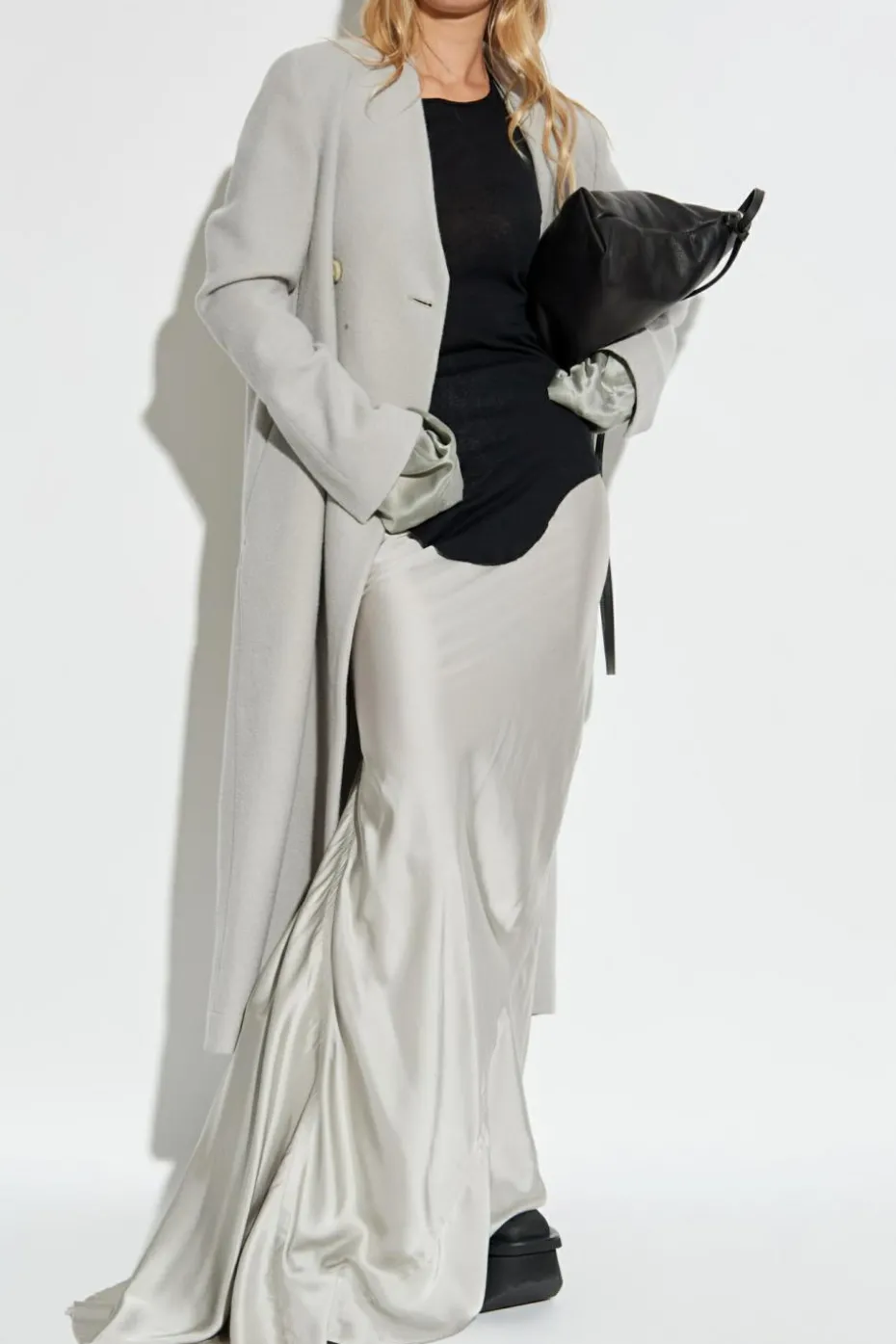 Rick Owens SZARY Wełniany płaszcz